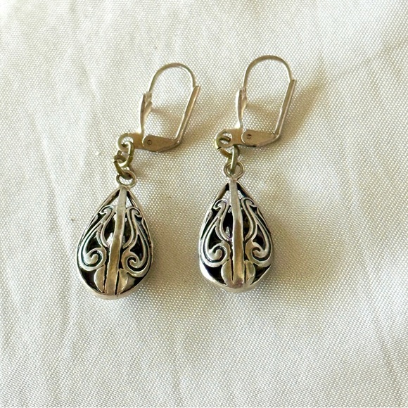 Sterling Silver Filigree Puffy Teardrop Earrings - Picture 3 of 10